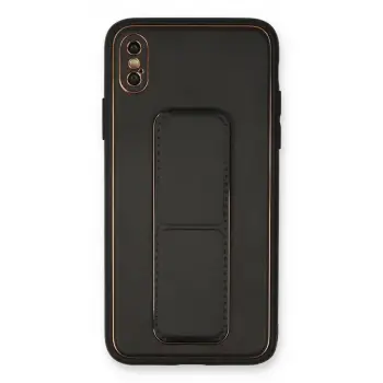 İphone Xs Max Kılıf Coco Deri Standlı Kapak - Siyah