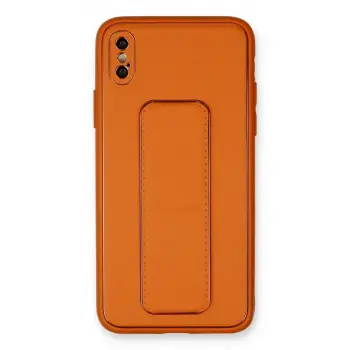 İphone Xs Max Kılıf Coco Deri Standlı Kapak - Turuncu