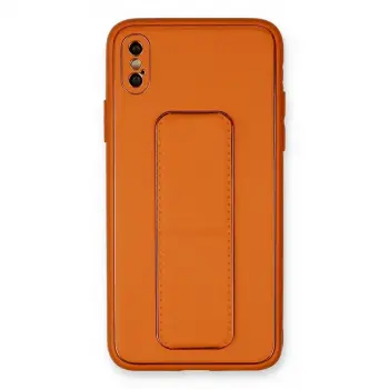 İphone Xs Max Kılıf Coco Deri Standlı Kapak - Turuncu
