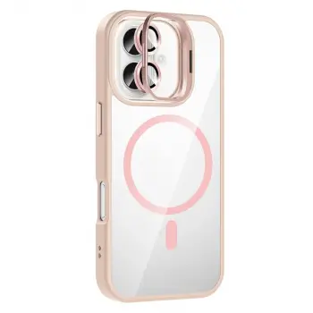 Joko  İphone 16 Remim Lensli Magsafe Standlı Kapak - Pembe