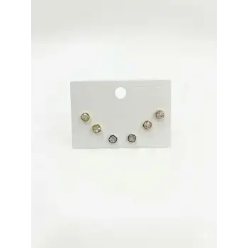 Sarı-pembe-rodyum Zirkon Taşlı Pirinç Altılı  Kombin Küpe - Kp00660