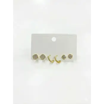 Zirkon Taşlı Pirinç Altılı  Kombin Küpe - Kp00649