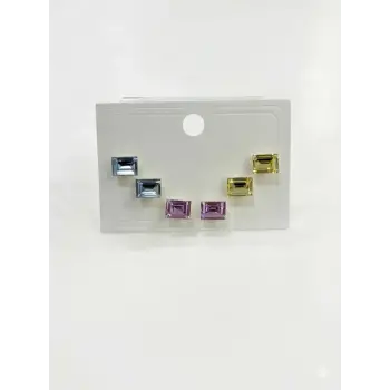 Kare Taşlı Renkli Altılı Küpe - Kp00613