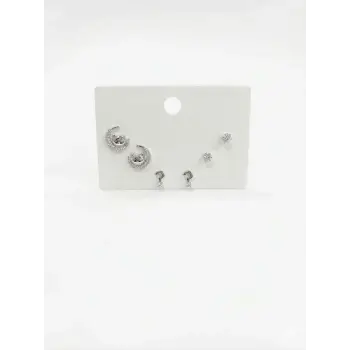 Rodyum Zirkon Taşlı Pirinç Altılı  Kombin Küpe - Kp00632