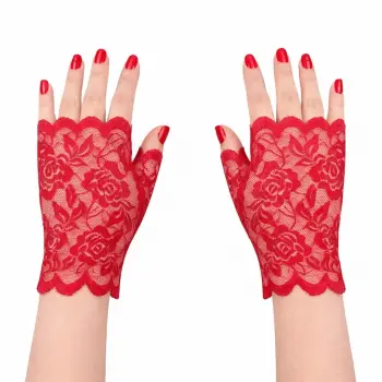 Kırmızı Dantel Parmaksız Kısa Eldiven