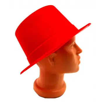 Kırmızı Renk Plastik Nubuk Kadife Flok Kaplama Fötr Şapka 11 Cm