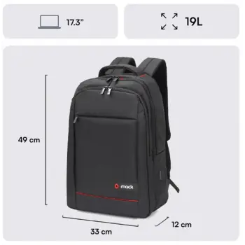 Mack MCC-007 17.3 Office USB Girişli Notebook Sırt Çantası Siyah (Dahili USB Şarj Portu)