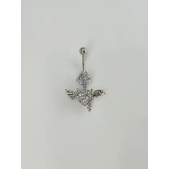 Melek Kanatlı Kalp Detaylı Göbek Piercing - Pg0125