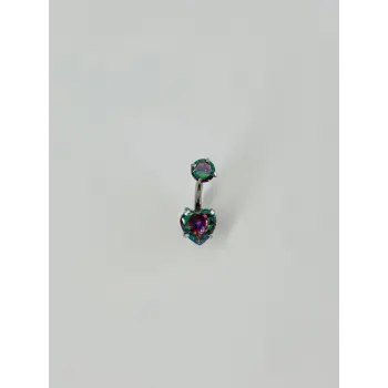 Mistik Topaz Taşlı Kalp Detaylı Göbek Piercing - Pg0015