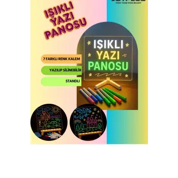 Neon Işıklı 7 Renk Işık Boyama Kalemli Led Resim Panosu Boyama Tahtası Kalemleri 20 X 20