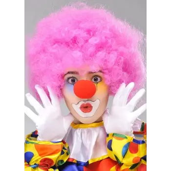 Pembe Renk Kıvırcık Afro Bonus Peruk Takma Saç Ve Kırmızı Burun Seti