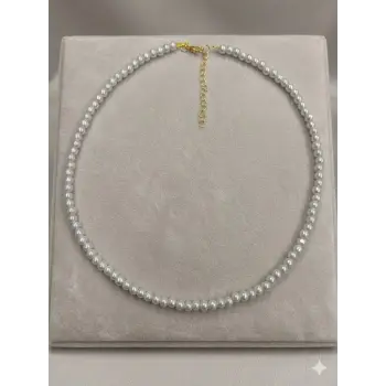 Beyaz Cam İnci  Kolyeler 40+5 Cm  - Kl0302