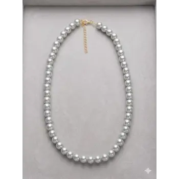 Beyaz Cam İnci  Kolyeler 40+5 Cm  - Kl0300
