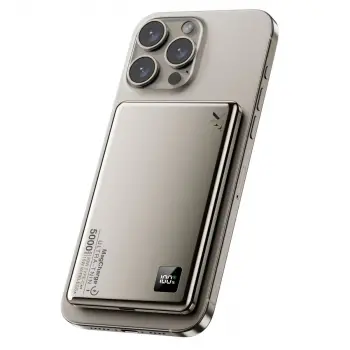 Pw555 5.000 Mah Dijital Göstergeli 18w Type-c Ve 15w Kablosuz Şarj Pd Hızlı Şarj Magsafe Powerbank - Titanyum