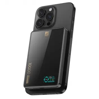 Pw598 10.000 Mah Dijital Göstergeli 20w Type-c Ve 15w Kablosuz Şarj Pd Hızlı Şarj Magsafe Powerbank - Siyah