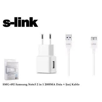 S-link SMG-492 2000mah Note 3 Şarj Kablo Priz Data Şarj Kablosu (KDO)