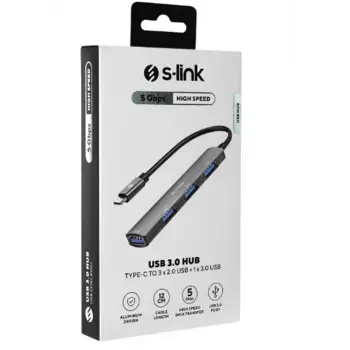 S-link SW-U324 3-USB2.0, 1-USB3.0 Type-C Metal USB Hub (KDO)