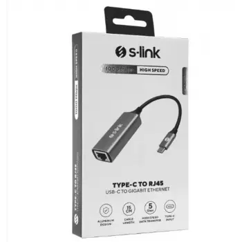 S-link SW-U336 Gri Metal Type-C to RJ45 10-100-1000Mbps Gigabit Adaptör