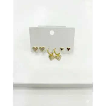 Sallantılı Kalp Detaylı Altılı Küpe - Kp00635