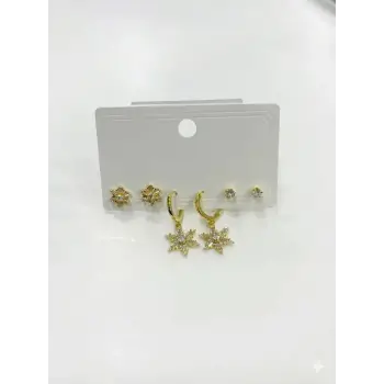 Sallantılı Kar Tanesi Detaylı Altılı Küpe - Kp00617