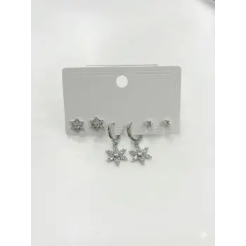Sallantılı Kar Tanesi Detaylı Altılı Küpe - Kp00618