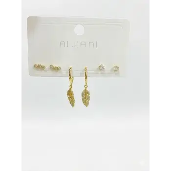 Sallantılı Yaprak Detaylı Altılı Küpe - Kp00574