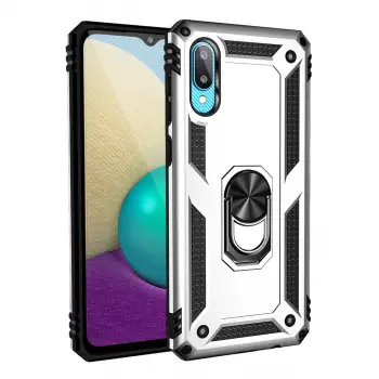 Samsung Galaxy A02 Kılıf Sofya Yüzüklü Silikon Kapak - Gümüş