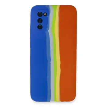 Samsung Galaxy A03s Kılıf Ebruli Lansman Silikon - Mavi-turuncu