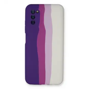Samsung Galaxy A03s Kılıf Ebruli Lansman Silikon - Mor-beyaz