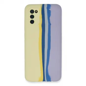 Samsung Galaxy A03s Kılıf Ebruli Lansman Silikon - Sarı-lila