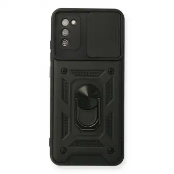 Samsung Galaxy A03s Kılıf Pars Lens Yüzüklü Silikon - Siyah