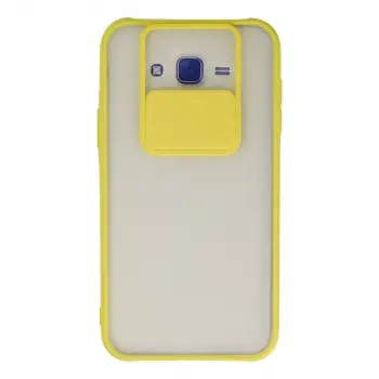 Samsung Galaxy J7 Kılıf Palm Buzlu Kamera Sürgülü Silikon - Sarı