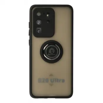 Samsung Galaxy S20 Ultra Kılıf Montreal Yüzüklü Silikon Kapak - Siyah