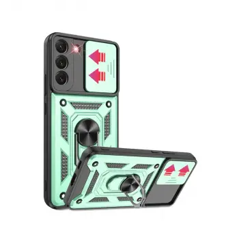 Samsung Galaxy S22 Kılıf Pars Lens Yüzüklü Silikon - Yeşil