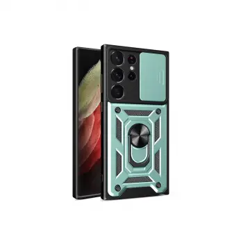 Samsung Galaxy S23 Ultra Kılıf Pars Lens Yüzüklü Silikon - Yeşil