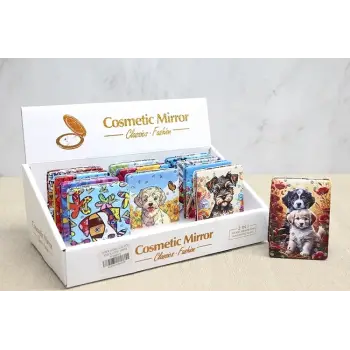 Sevimli Köpek Tasarımıyla Taş İşlemeli İnce El Aynası Dikdörtgen Alk4576