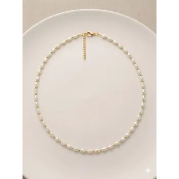 Beyaz Cam İnci  Kolyeler 40+5 Cm  - Kl0303