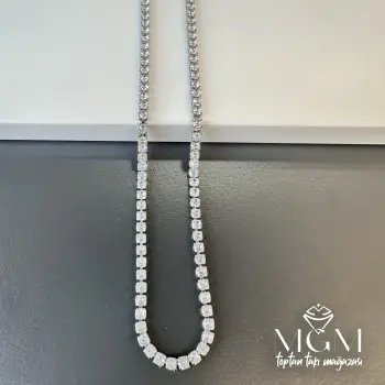Rodyum 3 Mm Zirkon Taşlı Pirinç Kolyeler 40+5 Cm Uzatma Payı - Kl0078