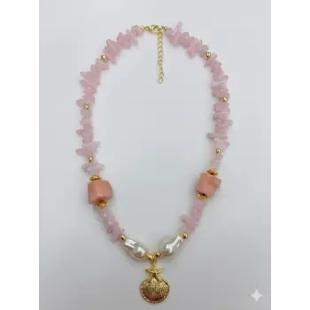 Toz Pembe  Pirinç Kolyeler 40+5 Cm  - Kl0295