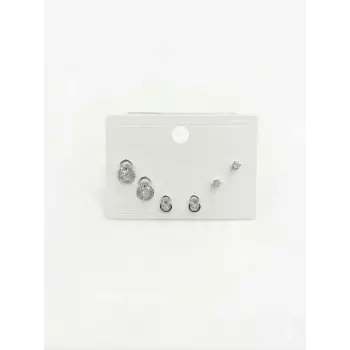 Rodyum Zirkon Taşlı Pirinç Altılı  Kombin Küpe - Kp00638