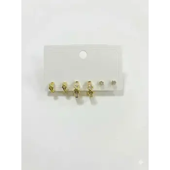   Zirkon Taşlı Pirinç Altılı  Kombin Küpe - Kp00625