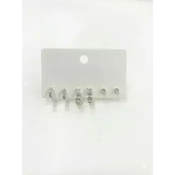 Rodyum Zirkon Taşlı Pirinç Altılı  Kombin Küpe - Kp00616