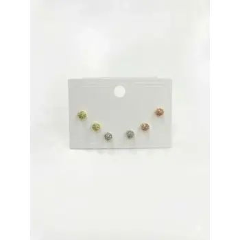 Sarı-pembe-rodyum Zirkon Taşlı Pirinç Altılı  Kombin Küpe - Kp00664