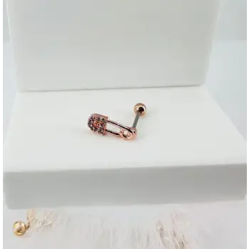 Rose Zirkon Taşlı Uç Kısmı : Pirinç Kıkırdak Bar Uzunluğu : 6 Mm / Bar Kalınlığı 0.8 Mm / Top Boyu 3 Mm - Pt0012-2