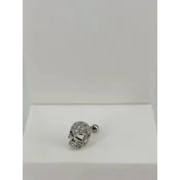 Rodyum Zirkon Taşlı Uç Kısmı : Pirinç Kıkırdak Bar Uzunluğu : 6 Mm / Bar Kalınlığı 0.8 Mm / Top Boyu 3 Mm  - Pt0050
