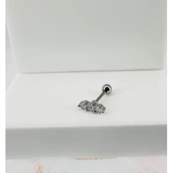 Rodyum Zirkon Taşlı Uç Kısmı : Pirinç Kıkırdak Bar Uzunluğu : 6 Mm / Bar Kalınlığı 0.8 Mm / Top Boyu 3 Mm - Pt0018