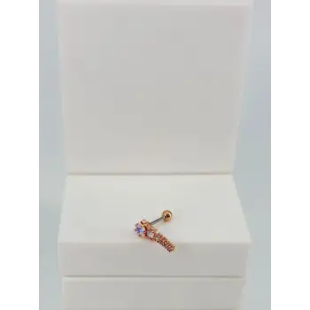 Rose Zirkon Taşlı Uç Kısmı : Pirinç Kıkırdak Bar Uzunluğu : 6 Mm / Bar Kalınlığı 0.8 Mm / Top Boyu 3 Mm  - Pt0056-2