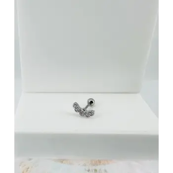 Rodyum Zirkon Taşlı Uç Kısmı : Pirinç Kıkırdak Bar Uzunluğu : 6 Mm / Bar Kalınlığı 0.8 Mm / Top Boyu 3 Mm - Pt0026