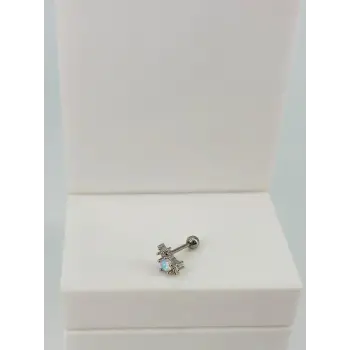 Rodyum Zirkon Taşlı Uç Kısmı : Pirinç Kıkırdak Bar Uzunluğu : 6 Mm / Bar Kalınlığı 0.8 Mm / Top Boyu 3 Mm  - Pt0063