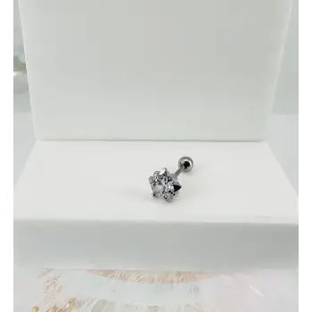 Rodyum Zirkon Taşlı Uç Kısmı : Pirinç Kıkırdak Bar Uzunluğu : 6 Mm / Bar Kalınlığı 0.8 Mm / Top Boyu 3 Mm - Pt0028